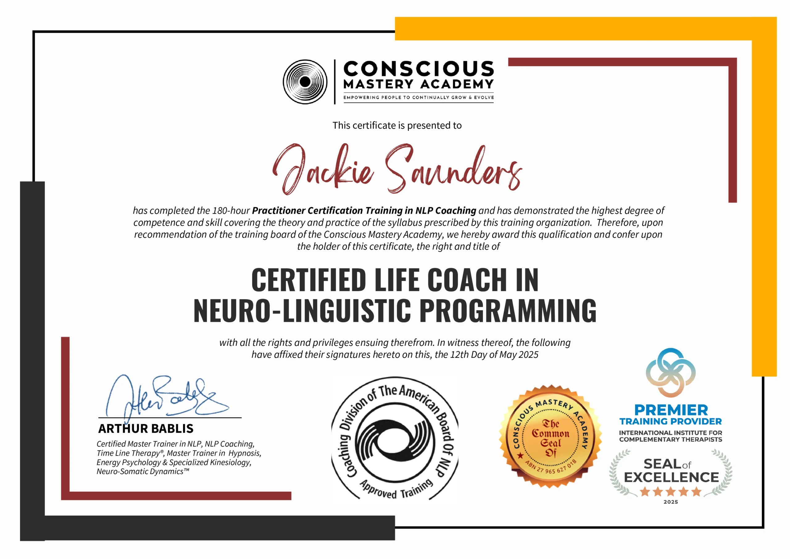 Jackie Saunders - PPCert2025 Conscious Mastery Certification in Positive Psychology