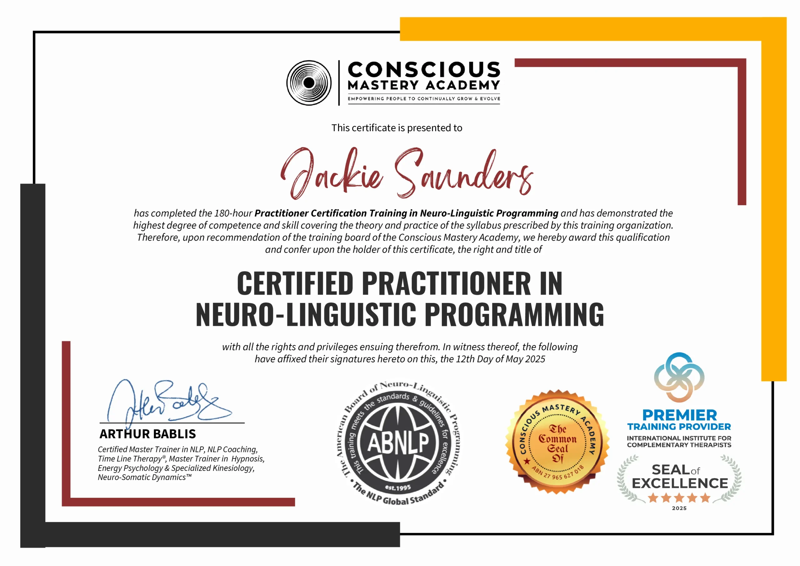 Jackie Saunders - PPCert2025 Conscious Mastery Certification in Positive Psychology