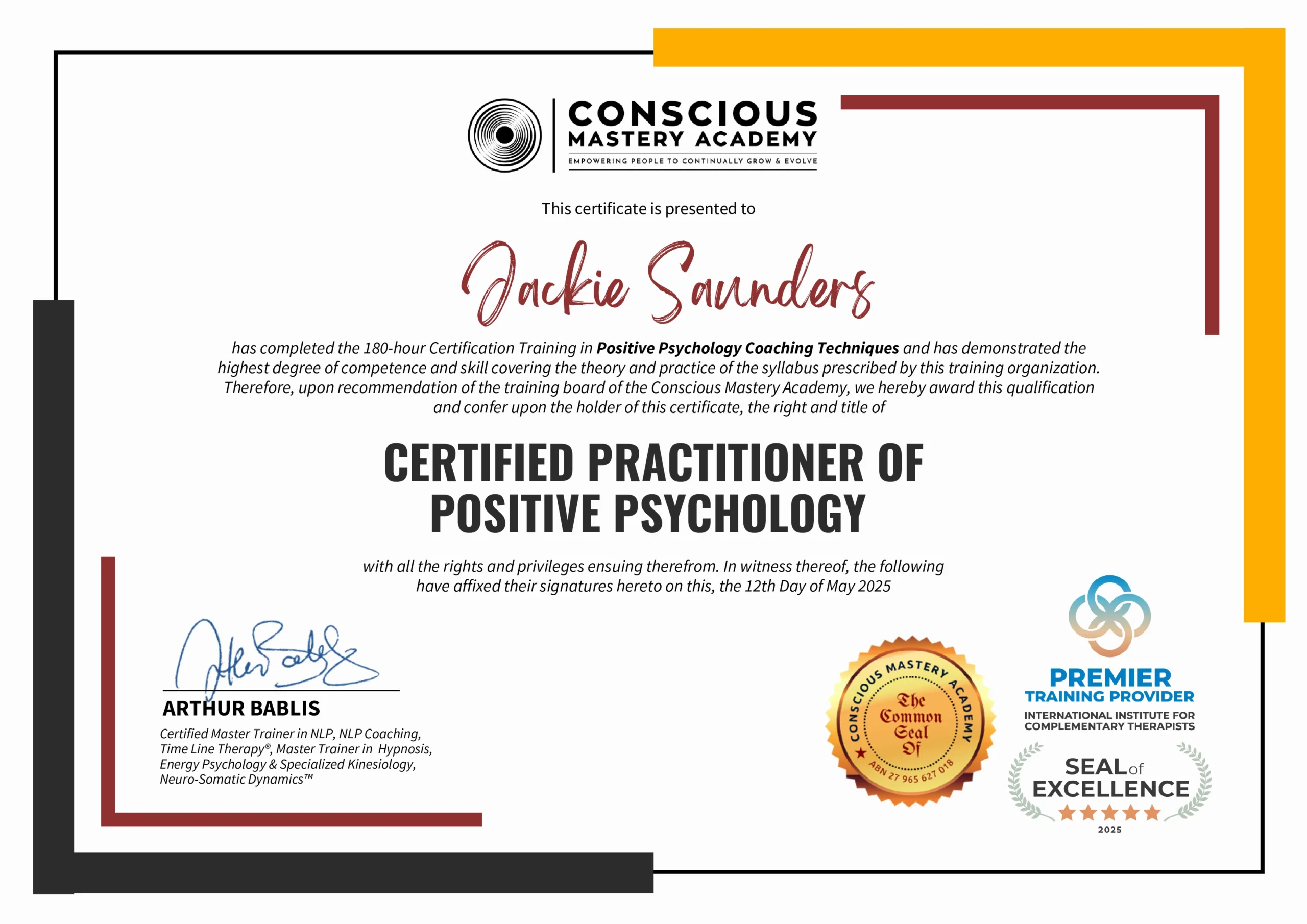 Jackie Saunders - PPCert2025 Conscious Mastery Certification in Positive Psychology